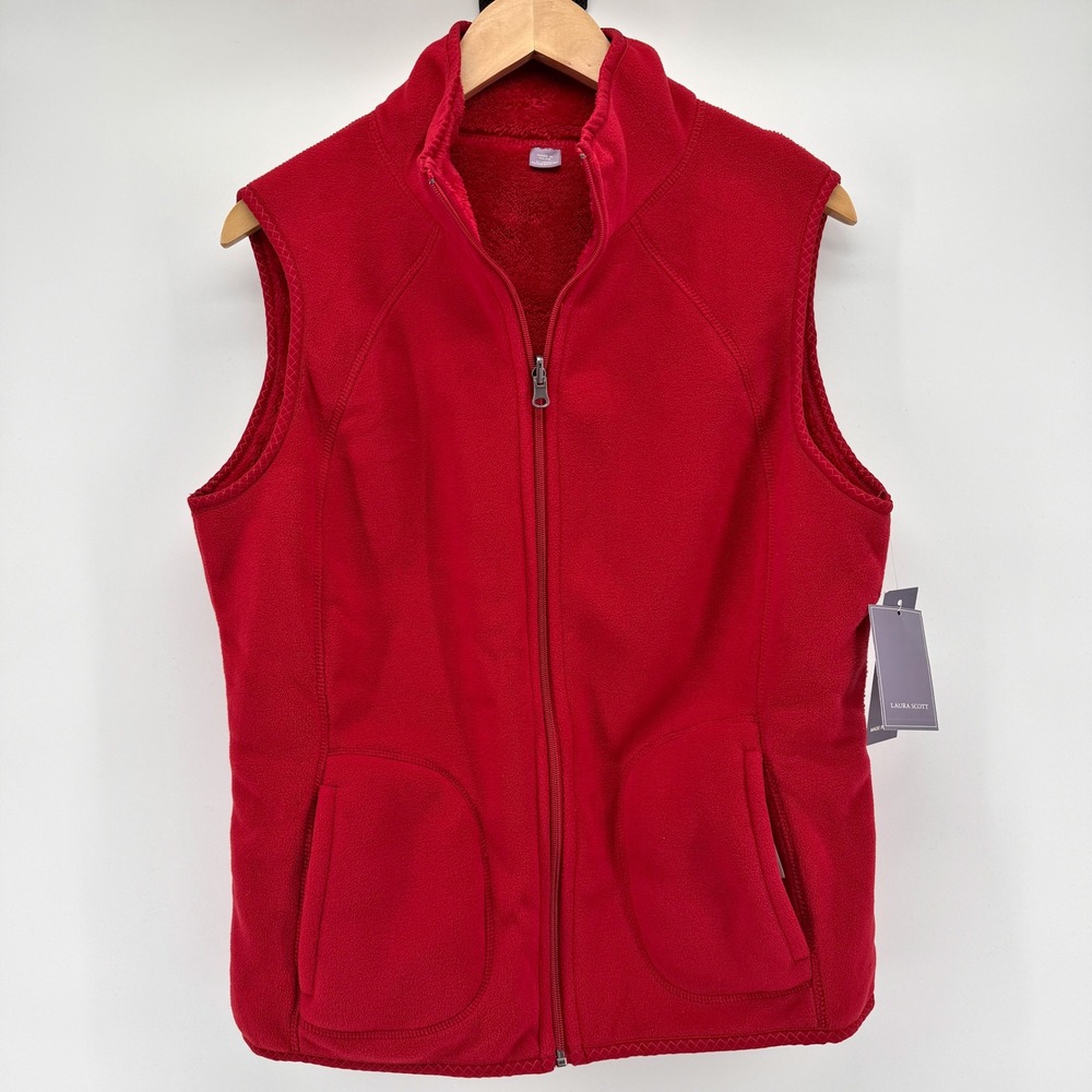 Laura Scott Womens Fleece Vest Full Zip Pockets Sleeveless Red Womens XL NEW - Picture 2 of 13